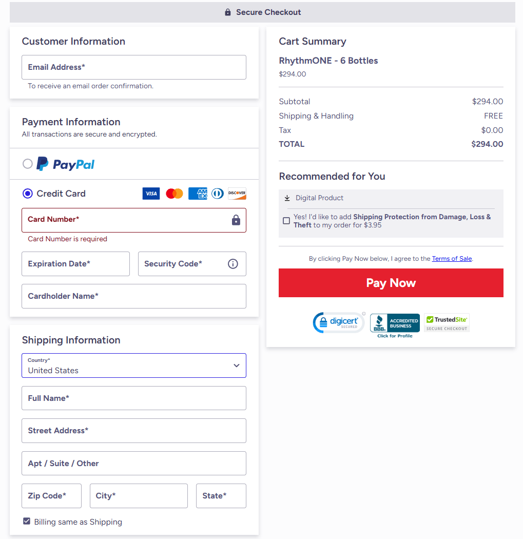 RhythmONE order page